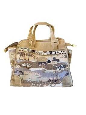 Vintage French Luggage Countryside Unicorn suede tapestry carry-on cosmetic bag